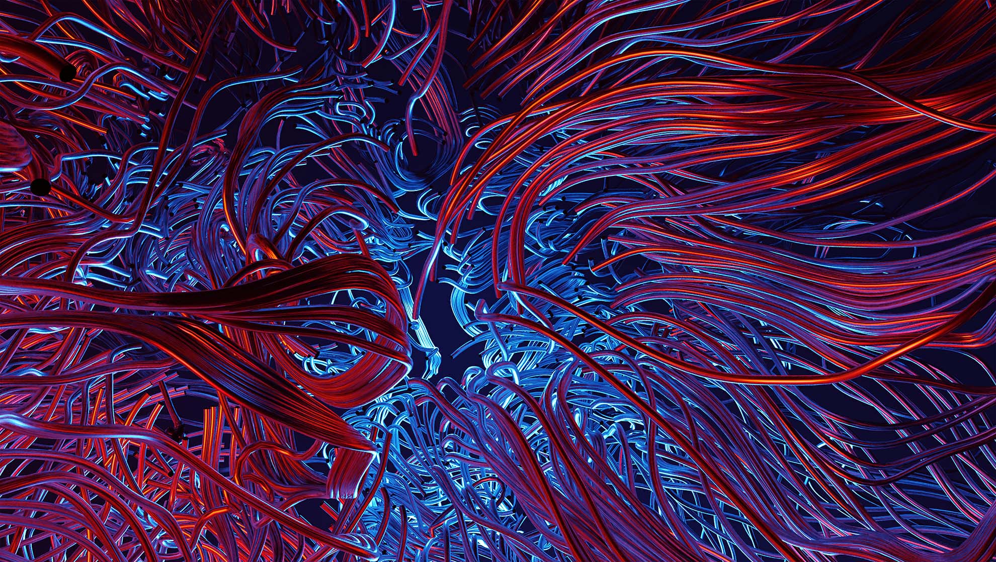 Abstract visualization of memory-safety vulnerabilities in medical device software, showing interconnected digital systems and cybersecurity risks in MedTech.